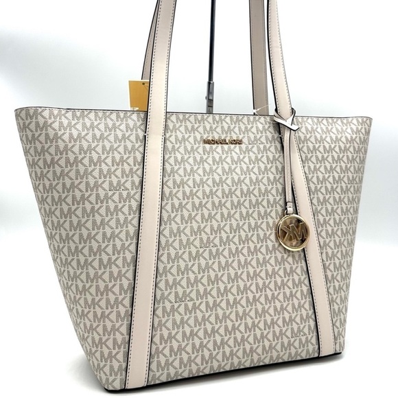 Michael Kors Pratt Large Signature Logo Tote Bag Light Cream Multi - Picture 1 of 11